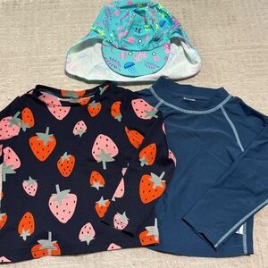 Old Navy Kids 2T Rash guard set with sun swim hat Strawberry Print Rash Guard